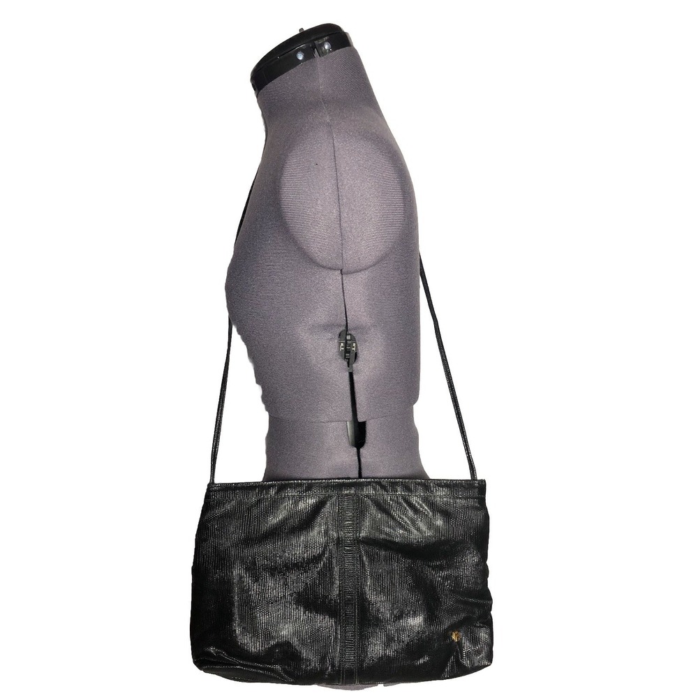 Vtg 80s 90s Black Lizard Embossed Faux Leather Shoulder Bag Mary‎ Ann Rosenfeld